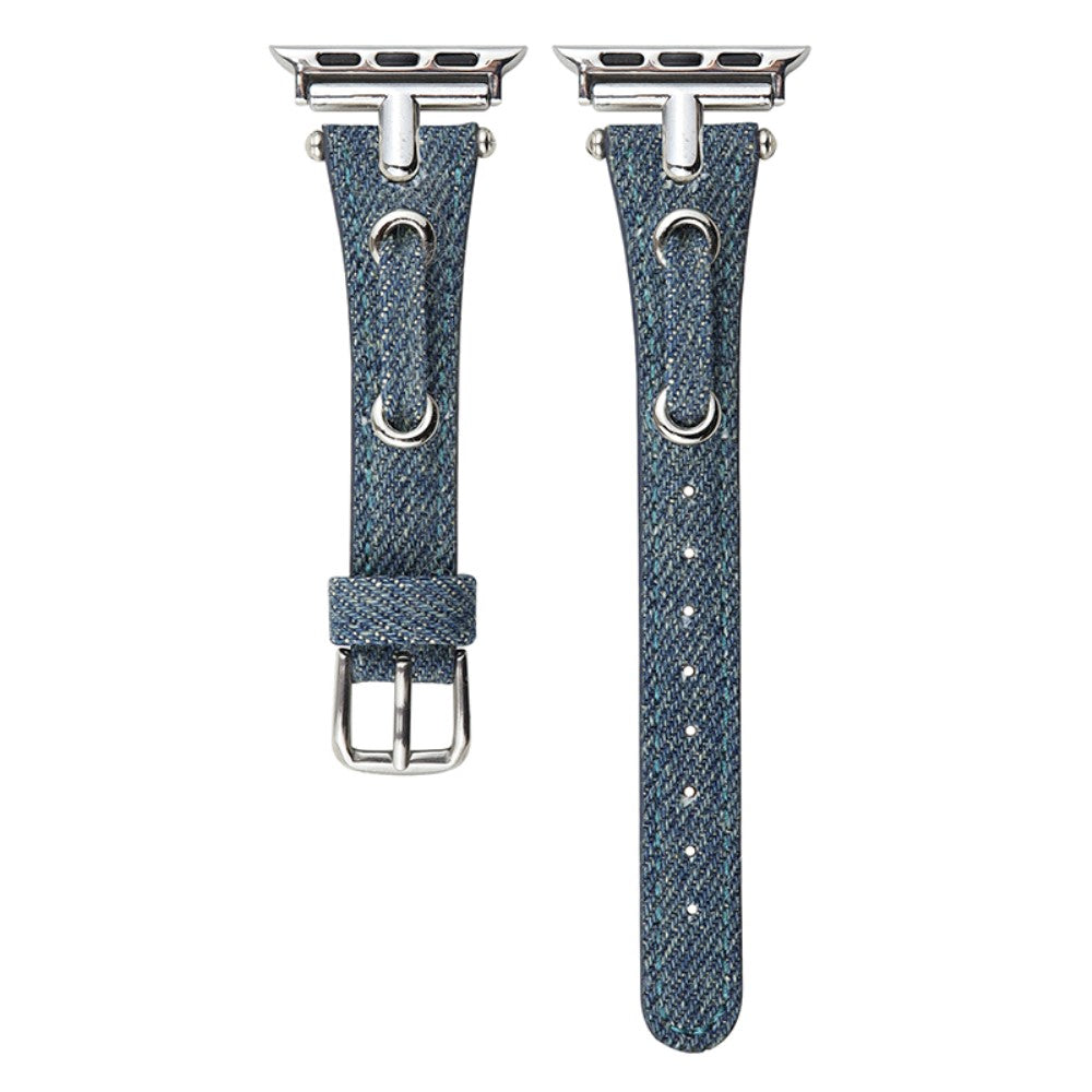 Watch Strap Apple Watch Series 41mm - 40mm - 38mm Denim + Leather Adjustable Band - Blue#serie_1