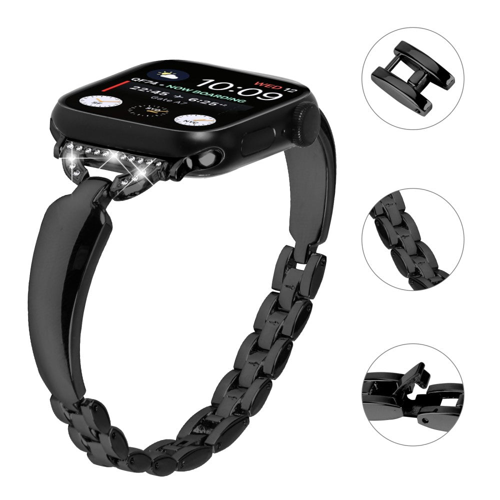 Cool Metal Og Rhinsten Universal Rem passer til Apple Smartwatch - Sort#serie_1