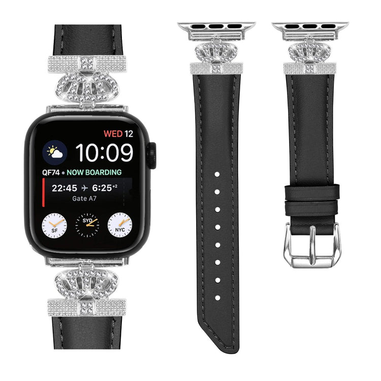 Sejt Kunstlæder Og Rhinsten Universal Rem passer til Apple Smartwatch - Sort#serie_1