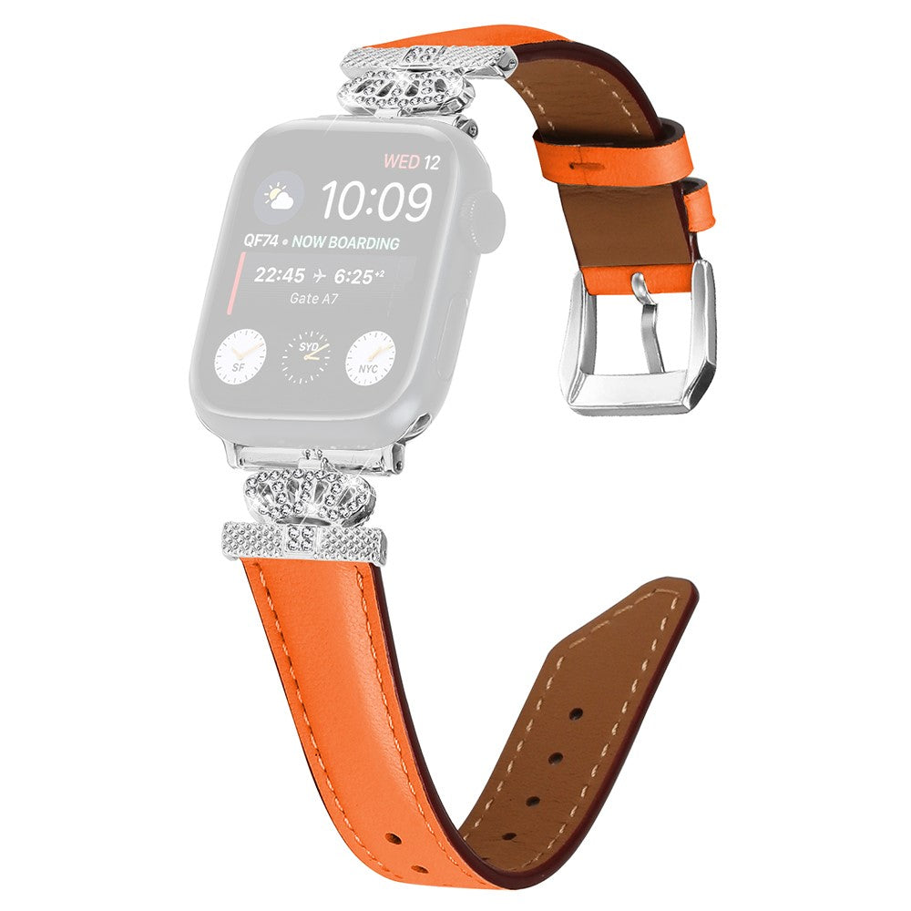 Sejt Kunstlæder Og Rhinsten Universal Rem passer til Apple Smartwatch - Orange#serie_2