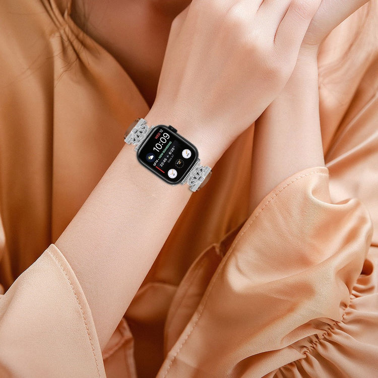 Sejt Kunstlæder Og Rhinsten Universal Rem passer til Apple Smartwatch - Brun#serie_6