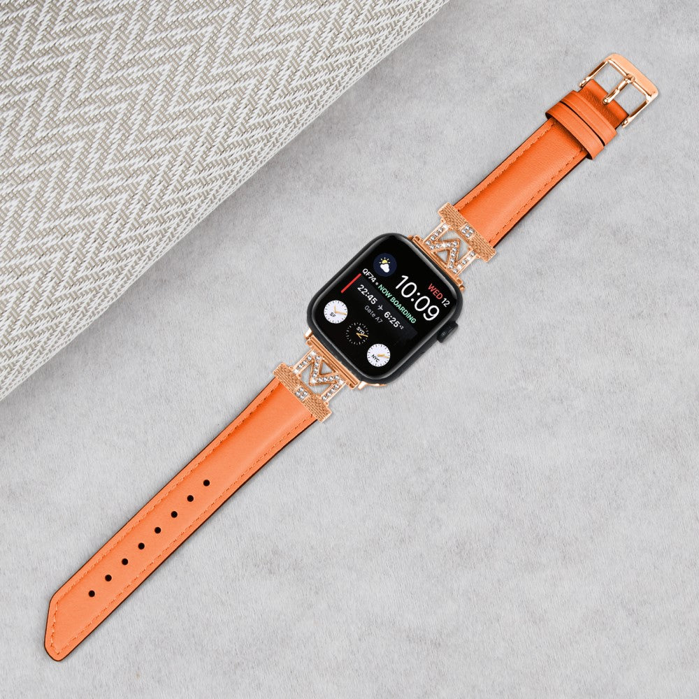 Godt Kunstlæder Og Rhinsten Universal Rem passer til Apple Smartwatch - Orange#serie_1