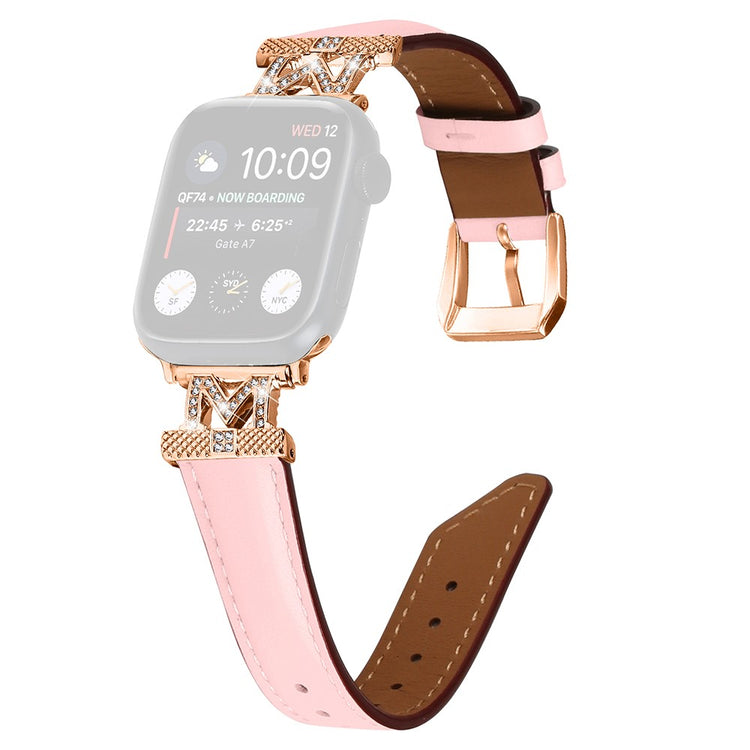 Godt Kunstlæder Og Rhinsten Universal Rem passer til Apple Smartwatch - Pink#serie_2