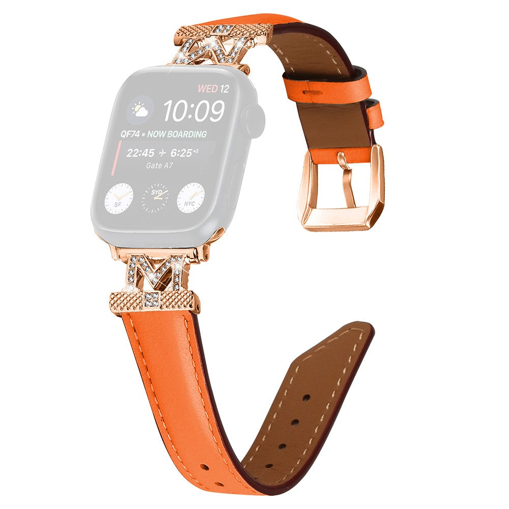 Godt Kunstlæder Og Rhinsten Universal Rem passer til Apple Smartwatch - Orange#serie_1