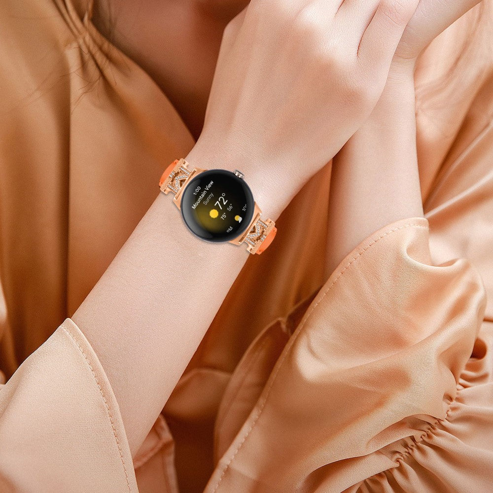 Ægte Læder Og Rhinsten Universal Rem passer til Google Pixel Watch 2 / Google Pixel Watch - Orange#serie_2