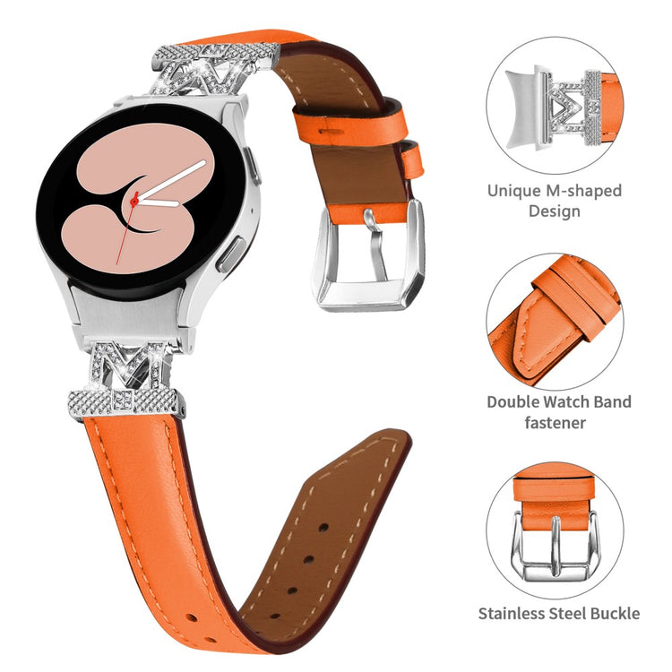 Fed Kunstlæder Og Rhinsten Universal Rem passer til Samsung Smartwatch - Orange#serie_2