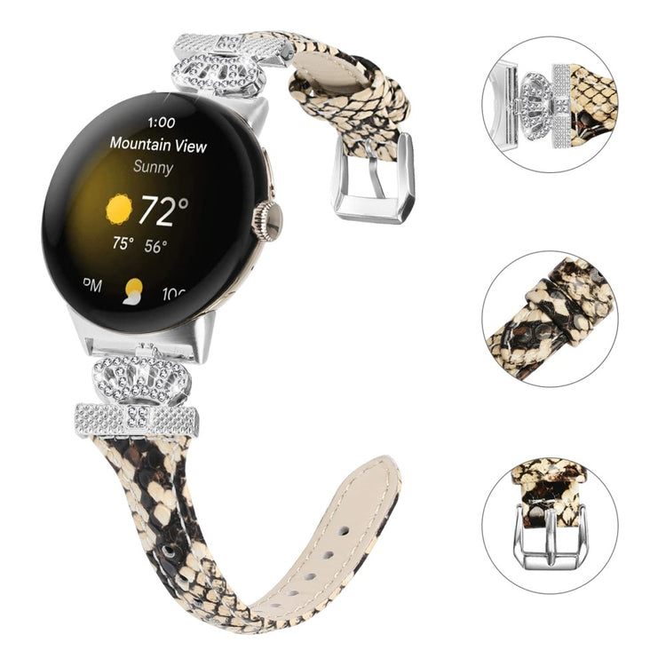 Ægte Læder Og Rhinsten Universal Rem passer til Google Pixel Watch 2 / Google Pixel Watch - Brun#serie_4