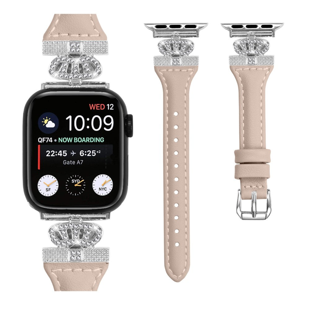 Flot Kunstlæder Og Rhinsten Universal Rem passer til Apple Smartwatch - Hvid#serie_5