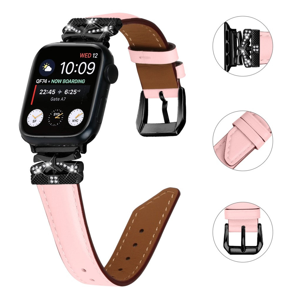 Skøn Kunstlæder Og Rhinsten Universal Rem passer til Apple Smartwatch - Pink#serie_3