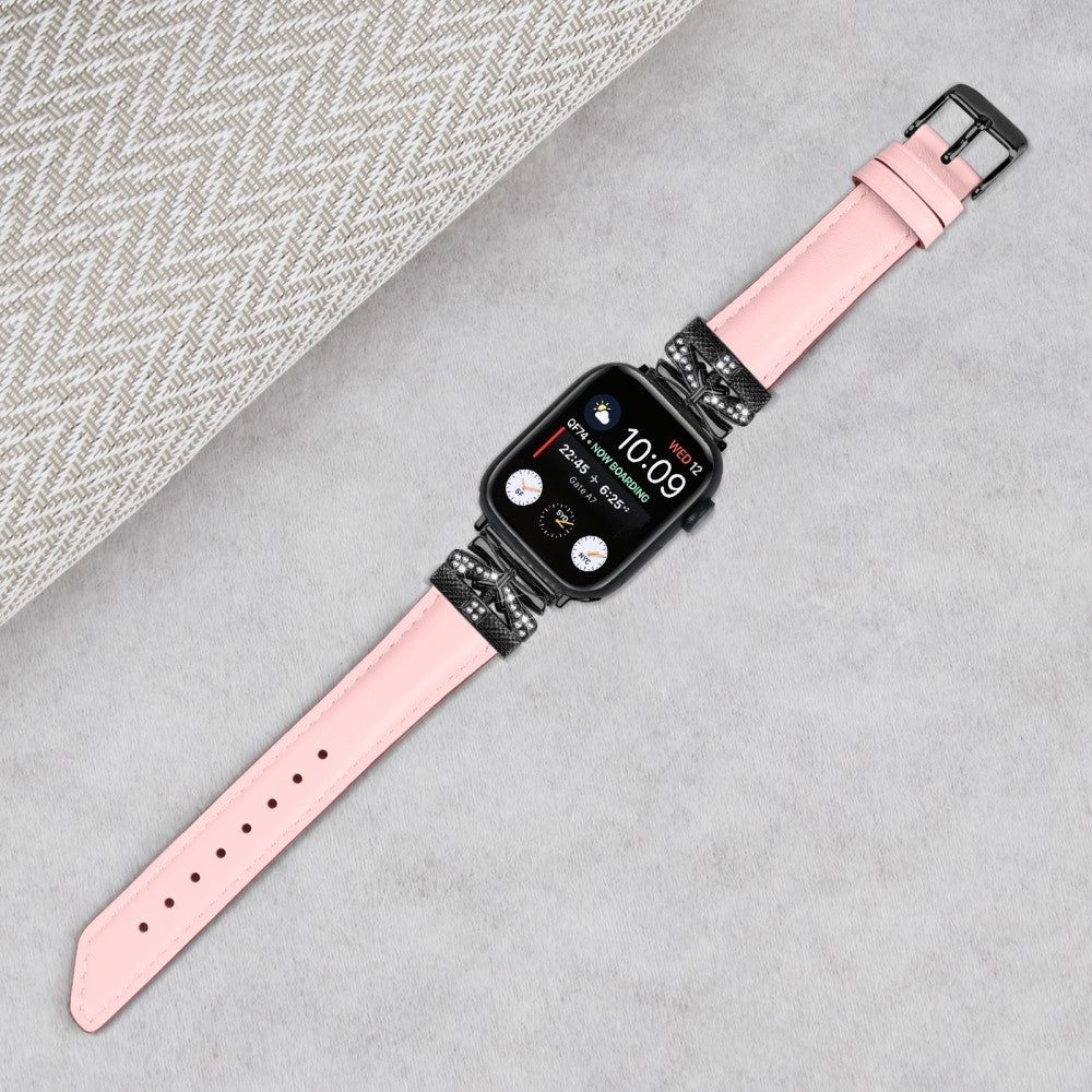 Skøn Kunstlæder Og Rhinsten Universal Rem passer til Apple Smartwatch - Pink#serie_3