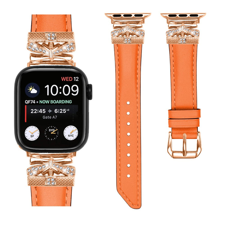 Skøn Kunstlæder Og Rhinsten Universal Rem passer til Apple Smartwatch - Orange#serie_2