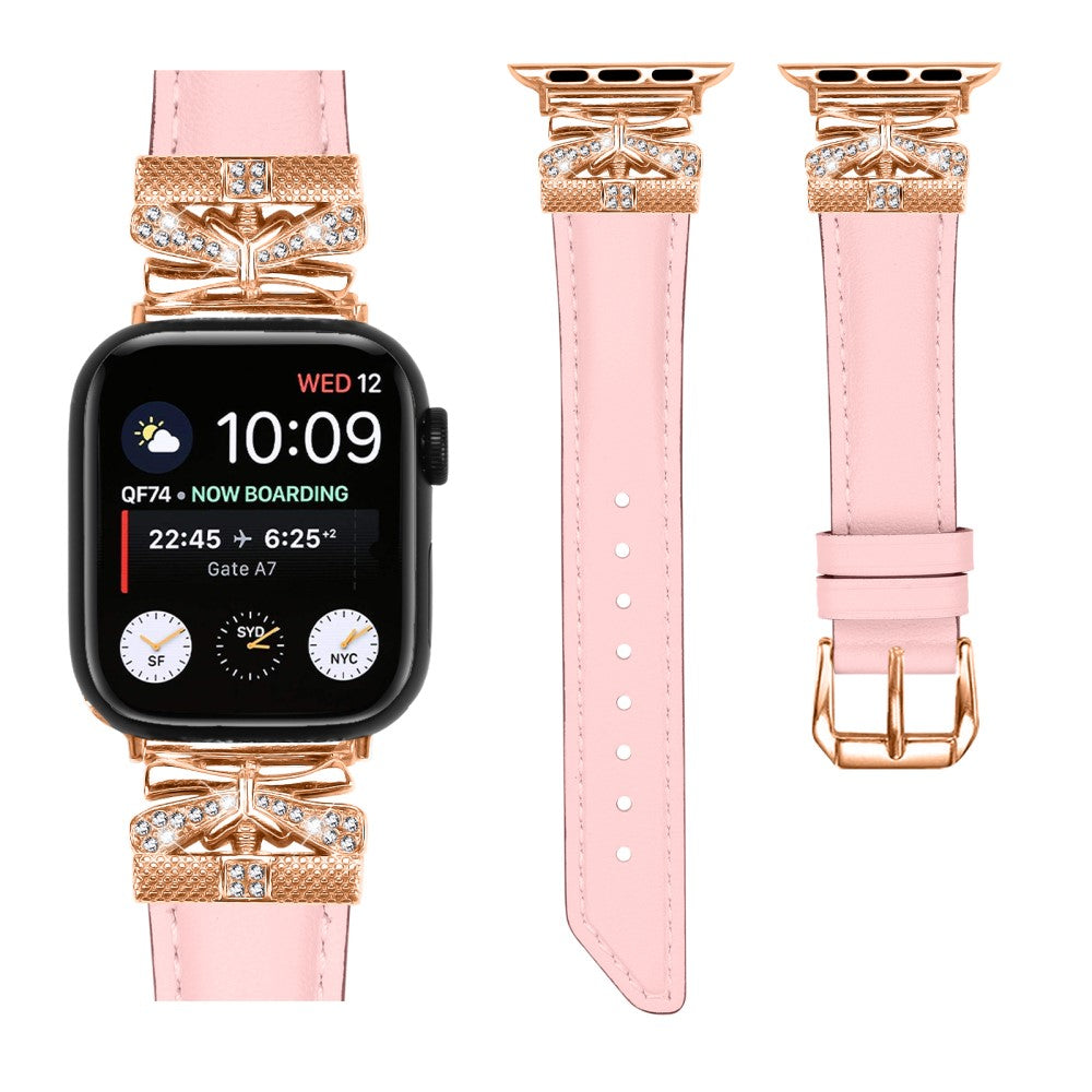 Skøn Kunstlæder Og Rhinsten Universal Rem passer til Apple Smartwatch - Pink#serie_3