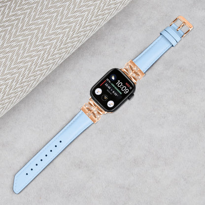 Skøn Kunstlæder Og Rhinsten Universal Rem passer til Apple Smartwatch - Blå#serie_4