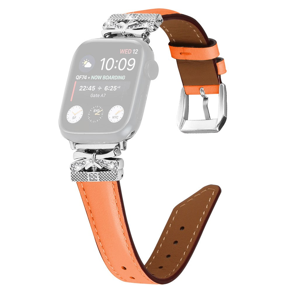 Sejt Kunstlæder Og Rhinsten Universal Rem passer til Apple Smartwatch - Orange#serie_2