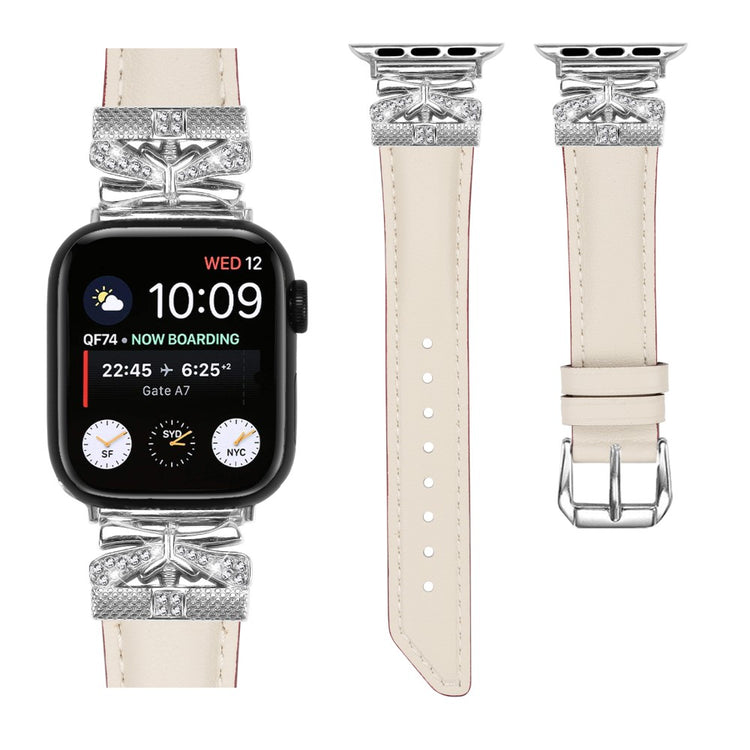 Sejt Kunstlæder Og Rhinsten Universal Rem passer til Apple Smartwatch - Hvid#serie_5