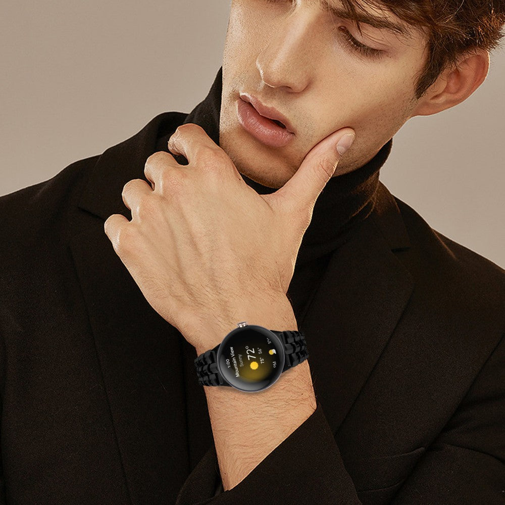 Google Pixel Watch / Watch 2 Fashion Alloy Watch Strap Replacement Wrist Band - Black#serie_2