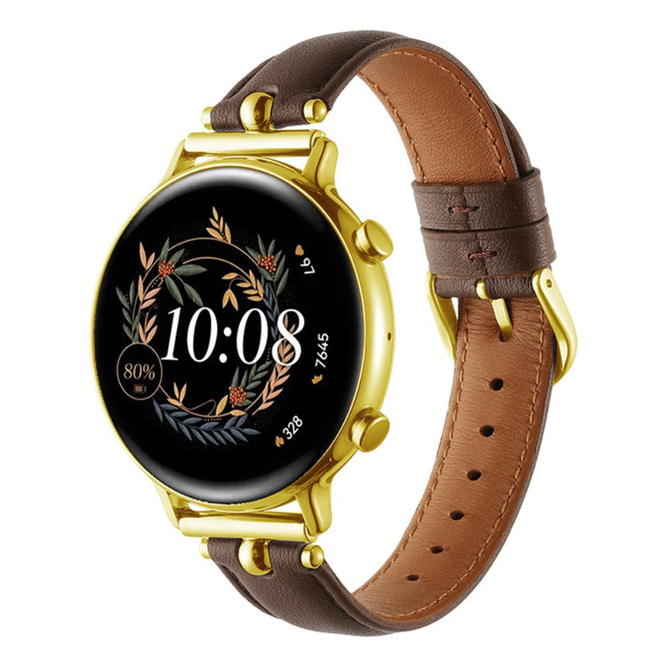 20mm Universal Smart Watch Band Genuine Cow Leather Strap Replacement - Dark Brown+Gold Buckle Buckle#serie_3