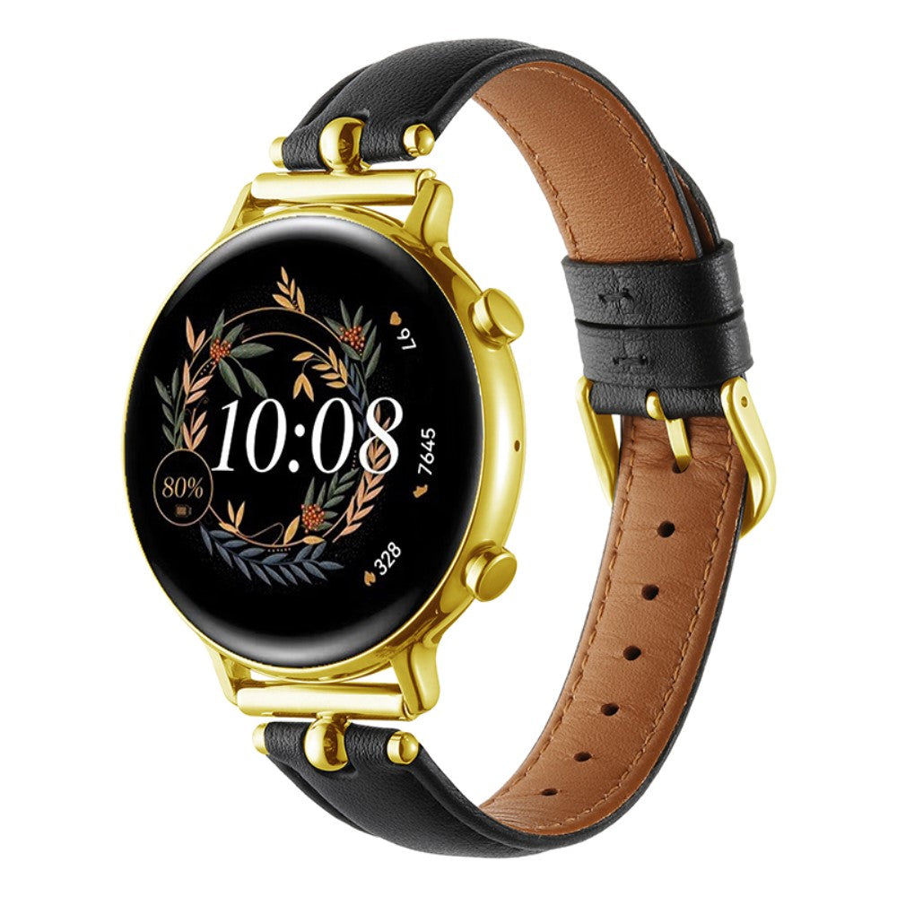 20mm Universal Smart Watch Band Genuine Cow Leather Strap Replacement - Black+Gold Buckle Buckle#serie_5