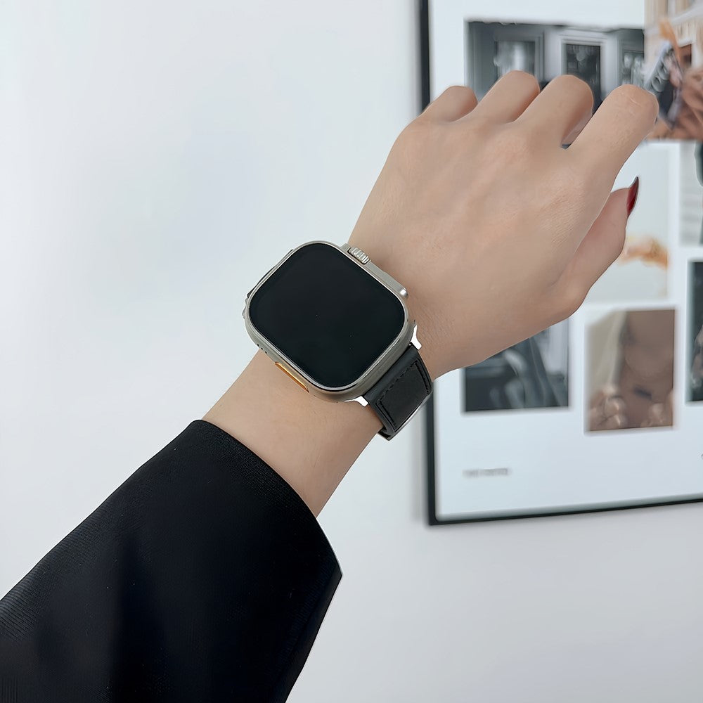 Solid Kunstlæder Og Silikone Universal Rem passer til Apple Smartwatch - Sort#serie_1