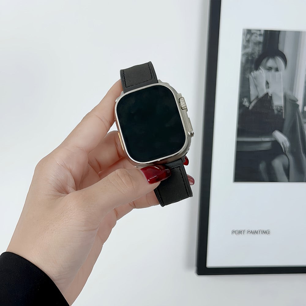 Solid Kunstlæder Og Silikone Universal Rem passer til Apple Smartwatch - Brun#serie_7