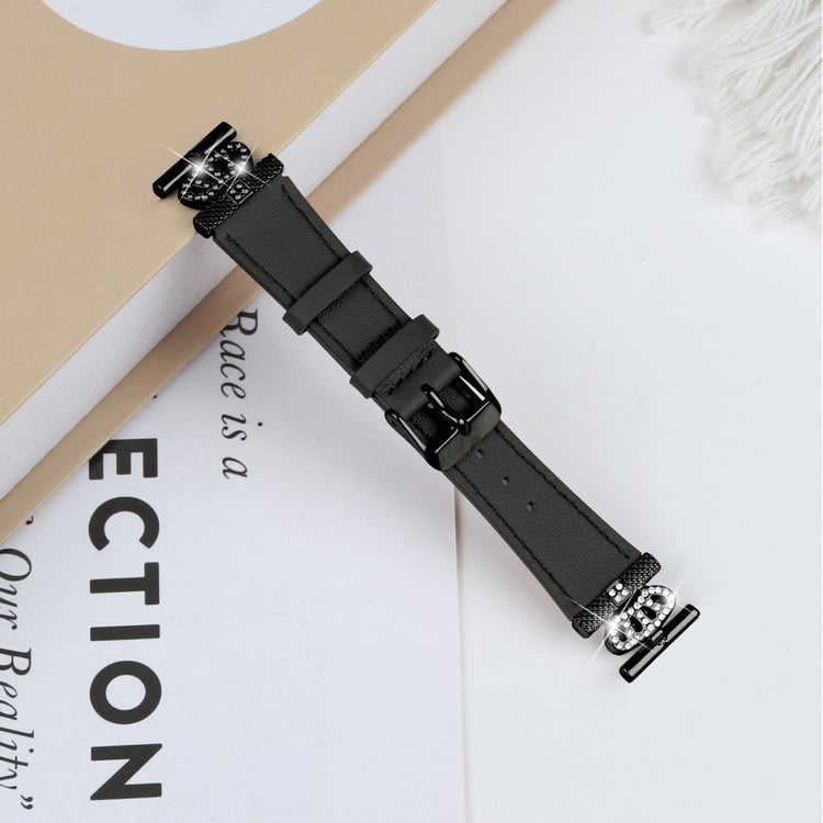 TicWatch E / 2 / C2 Watchband Genuine Cow Leather Strap Rhinestone Crown Decor - Black#serie_1