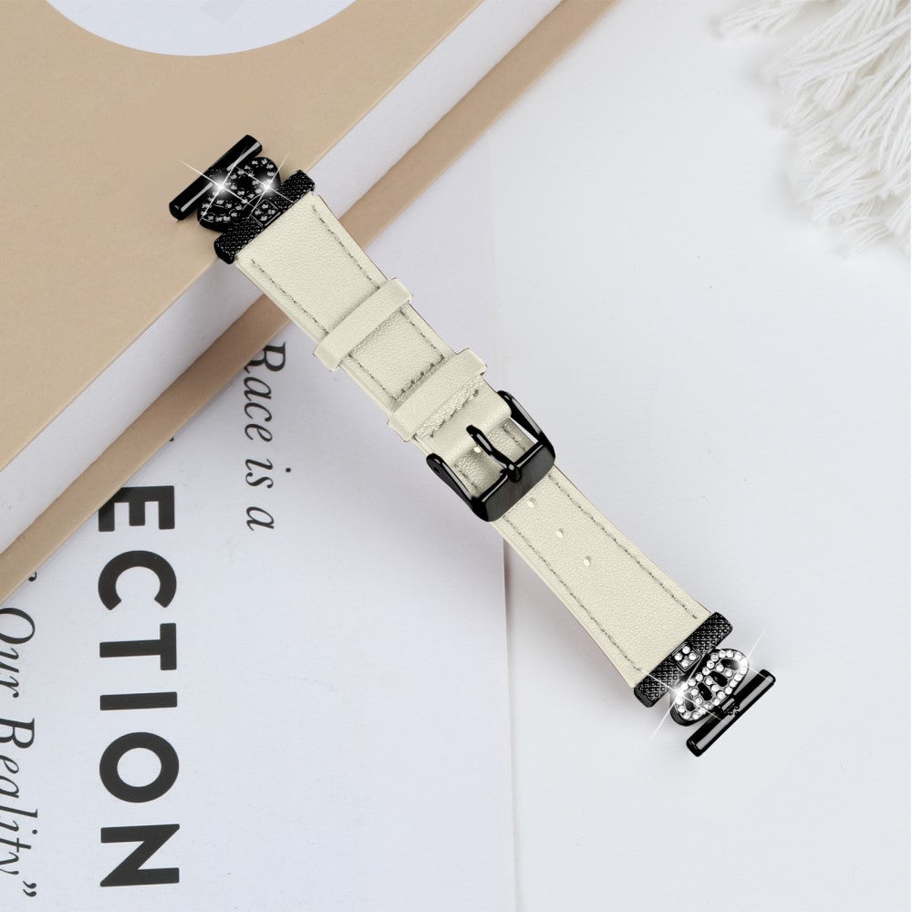 TicWatch E / 2 / C2 Watchband Genuine Cow Leather Strap Rhinestone Crown Decor - Apricot#serie_2