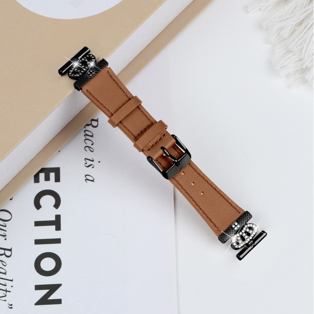 TicWatch E / 2 / C2 Watchband Genuine Cow Leather Strap Rhinestone Crown Decor - Brown#serie_3