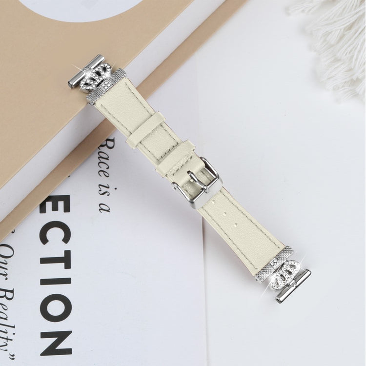 TicWatch E / 2 / C2 Watchband Genuine Cow Leather Connector Strap Rhinestone Crown Decor - Apricot#serie_1