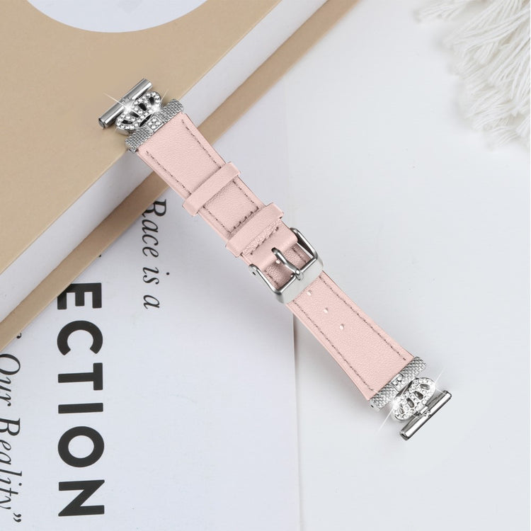 TicWatch E / 2 / C2 Watchband Genuine Cow Leather Connector Strap Rhinestone Crown Decor - Pink#serie_4