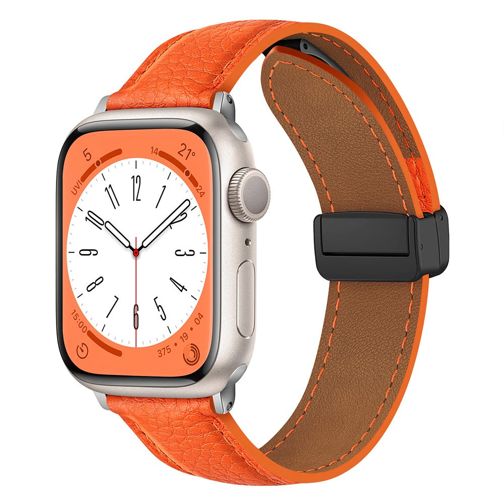 Apple Watch 49mm / 45mm / 44mm / 42mm Litchi Texture Leather Strap - Orange#serie_3