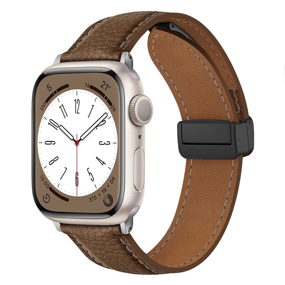 Apple Watch 49mm / 45mm / 44mm / 42mm Litchi Texture Leather Strap - Grey Brown#serie_7