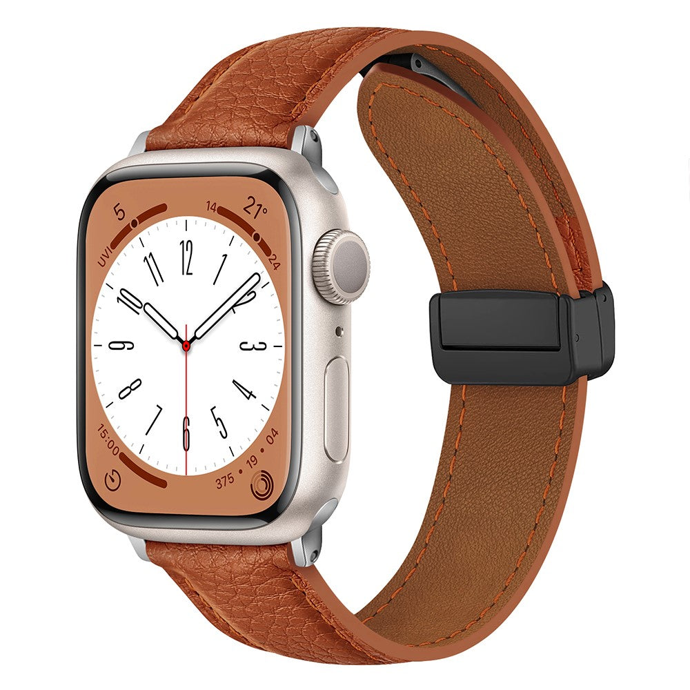 Apple Watch 49mm / 45mm / 44mm / 42mm Litchi Texture Leather Strap - Light Brown#serie_12