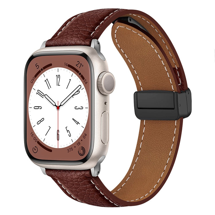 Apple Watch 49mm / 45mm / 44mm / 42mm Litchi Texture Leather Strap - Dark Brown#serie_14