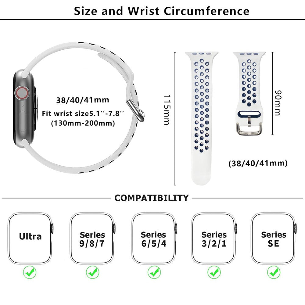 Rigtigt Sejt Silikone Universal Rem passer til Apple Smartwatch - Hvid#serie_6