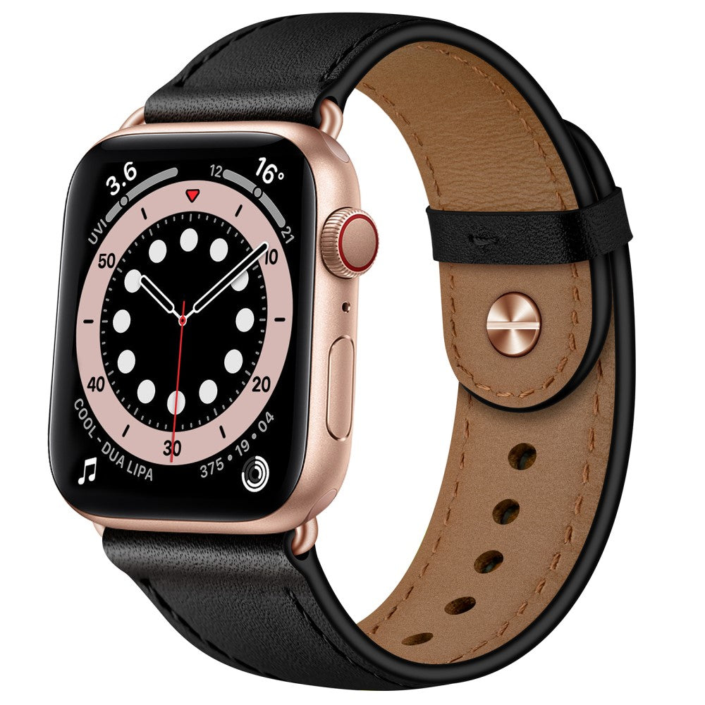 Super Fed Ægte Læder Universal Rem passer til Apple Smartwatch - Sort#serie_4