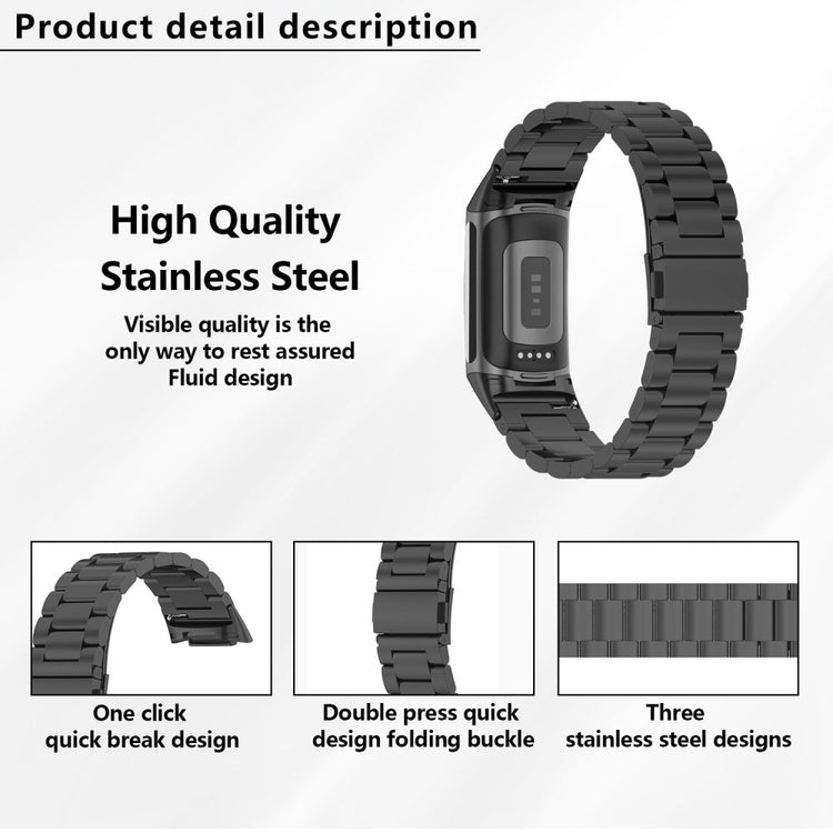 Incredibly Strong Fitbit Charge 5 Metal Strap - Black#serie_1