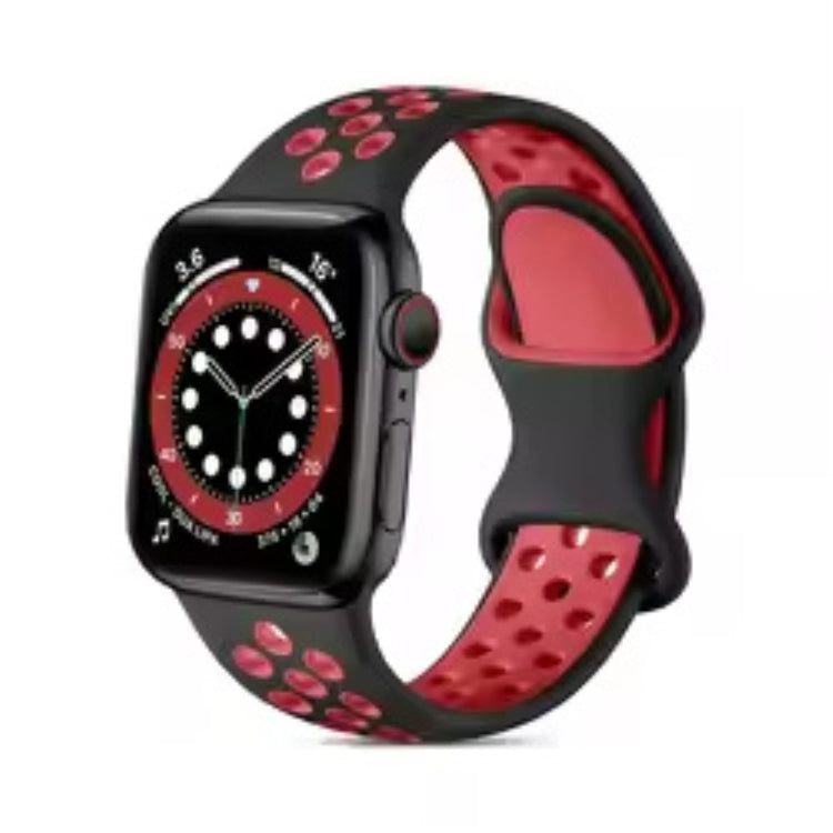 Apple Watch Series 49mm - 45mm - 44mm - 42mm4mm / 3 2 1 42 Silicone Watch Strap - Black+Red#serie_14