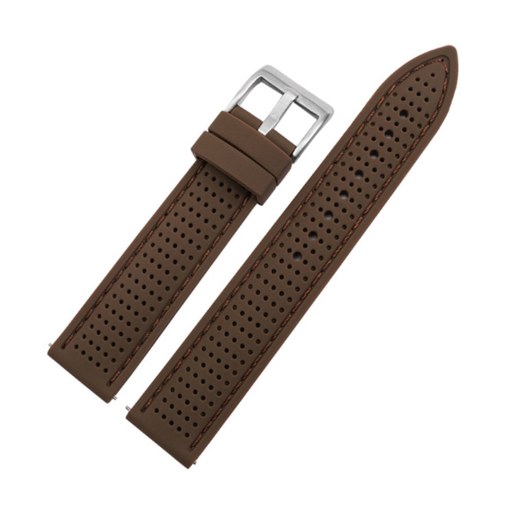 Huawei Watch GT 3 42mm / GT 3 Pro 43mm Watch band 20mm Silicone Wrist Strap - Silver Buckle / Brown+Brown Thread#serie_15