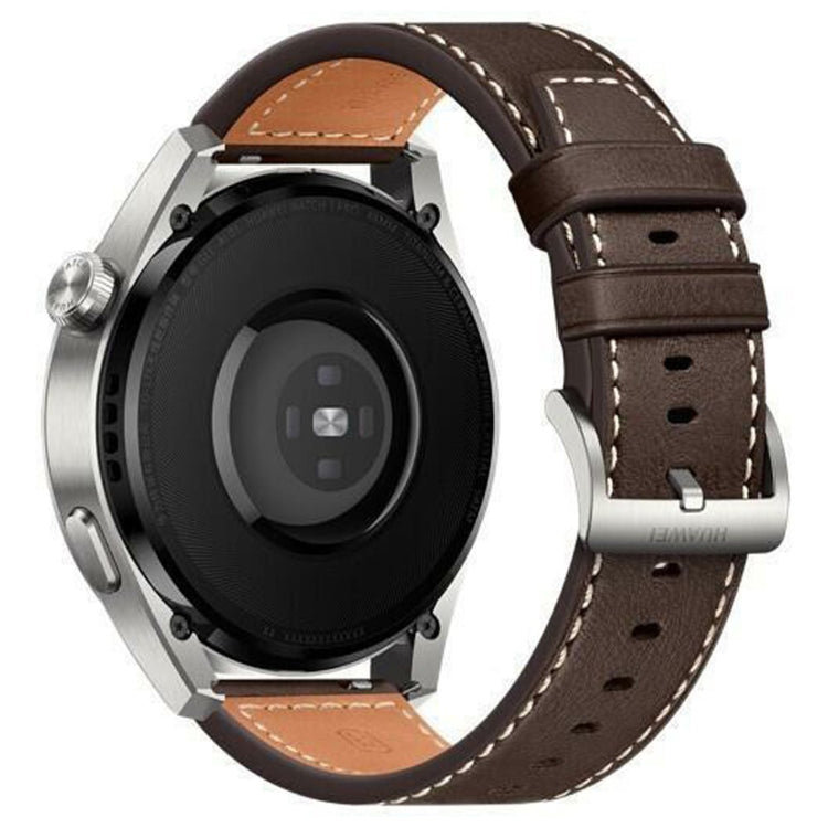 Huawei Watch GT 4 46mm / Watch 4 / Watch 4 Pro Strap 22mm Genuine Cow Leather Stitching Lines Watch band  - Dark Brown#serie_2