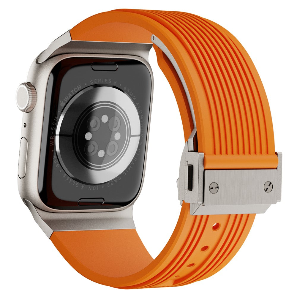 Apple Watch Series 9 8 7 41mm / 6 5 4 SE (2023) SE (2022) SE 40mm / 3 2 1 38mm Silicone Wrist band  - Titanium Buckle / Orange Strap#serie_7