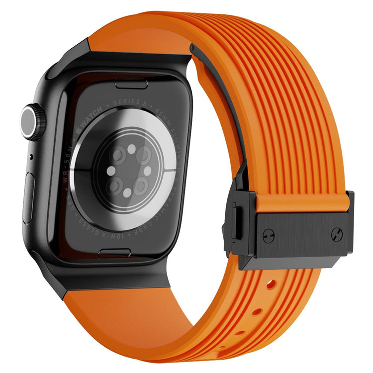 Apple Watch Series 9 8 7 41mm / 6 5 4 SE (2023) SE (2022) SE 40mm / 3 2 1 38mm Silicone Wrist band  - Black Buckle / Orange Strap#serie_8