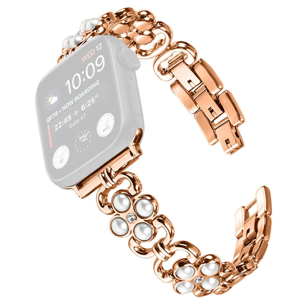 Apple Watch Series 9 8 7 41mm / 6 5 4 SE (2022) SE (2023) SE 40mm / 3 2 1 38mm Stainless Steel band Pearl Four Leaf Clover Watch Strap - Rose Gold#serie_2