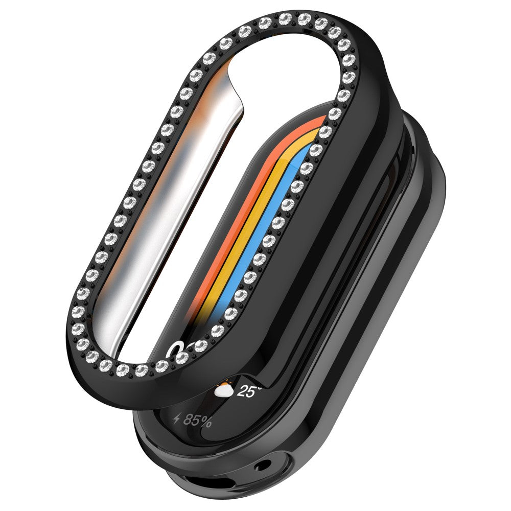 Xiaomi Mi Band 9 / 9 NFC Rhinestone Decor Hollow-Out Cover Bump Resistant Watch Frame Case - Black#serie_1