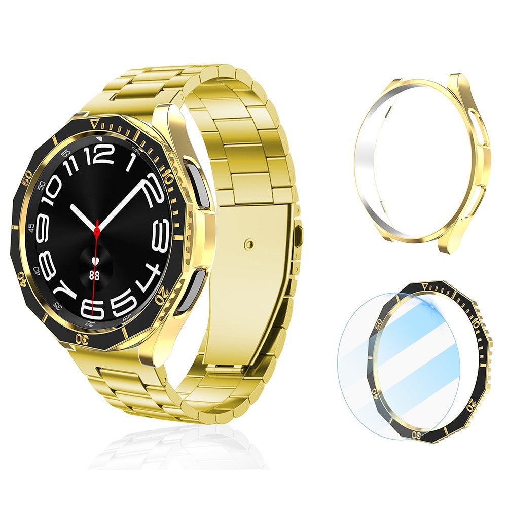 Flot Cover med Skærmbeskytter i Silikone og Glas passer til Samsung Galaxy Watch 6 Classic (43mm) - Guld#serie_1