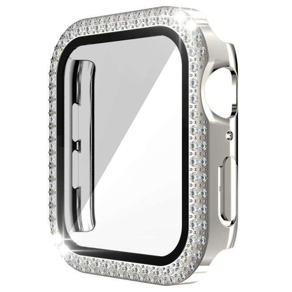 Flot Universal Cover med Skærmbeskytter i Rhinsten og Glas passer til Apple Smartwatch - Sølv#serie_8