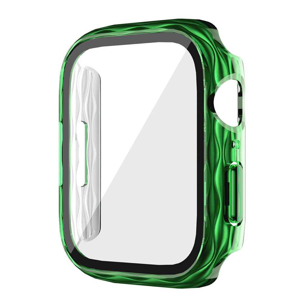 Apple Watch Series 9 / 8 / 7 41mm Watch Frame Hard Bump resistant Wavy Texture Cover with Tempered Film - Transparent Green - Green#serie_1