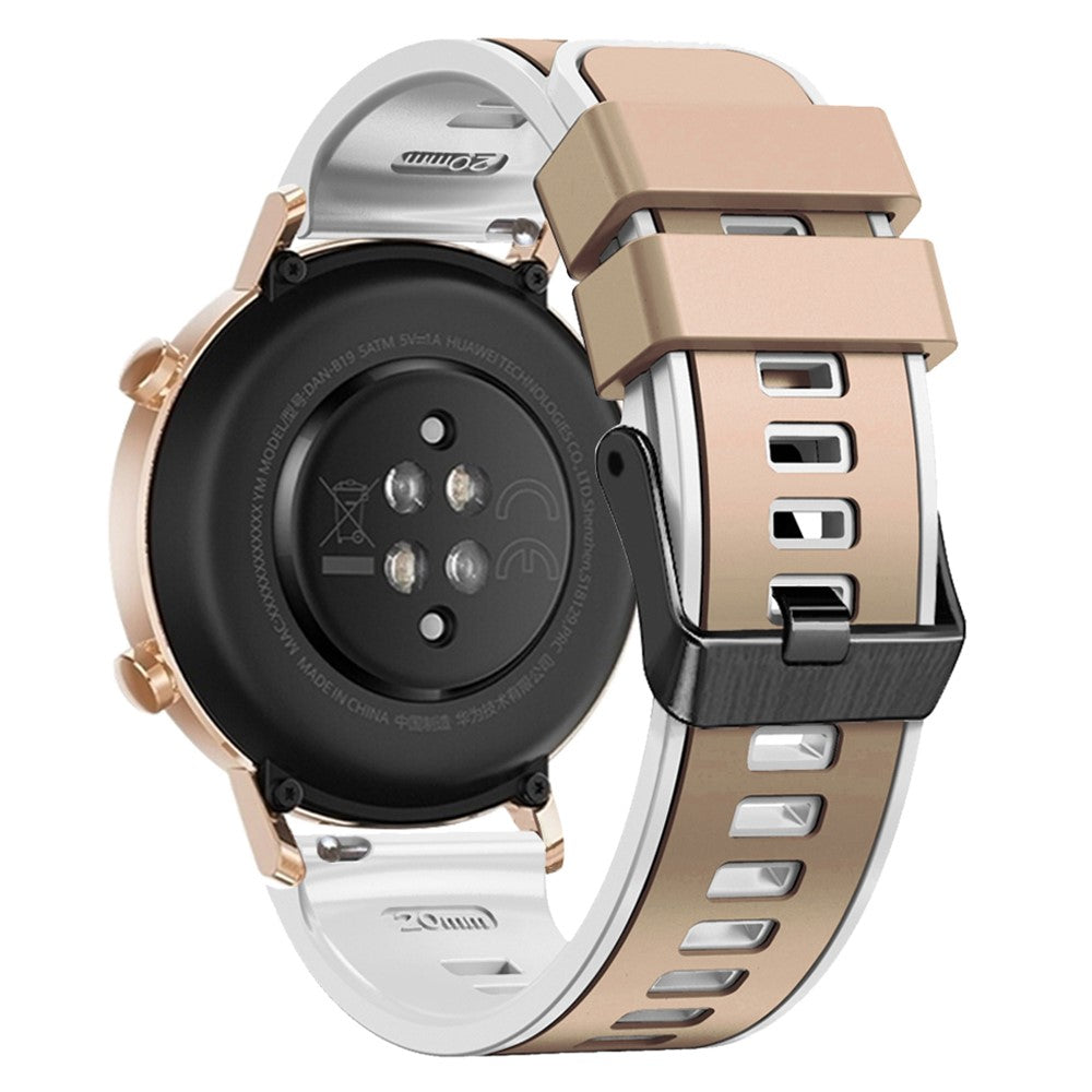 18mm Universal dual color silicone strap - Khaki / White#serie_10