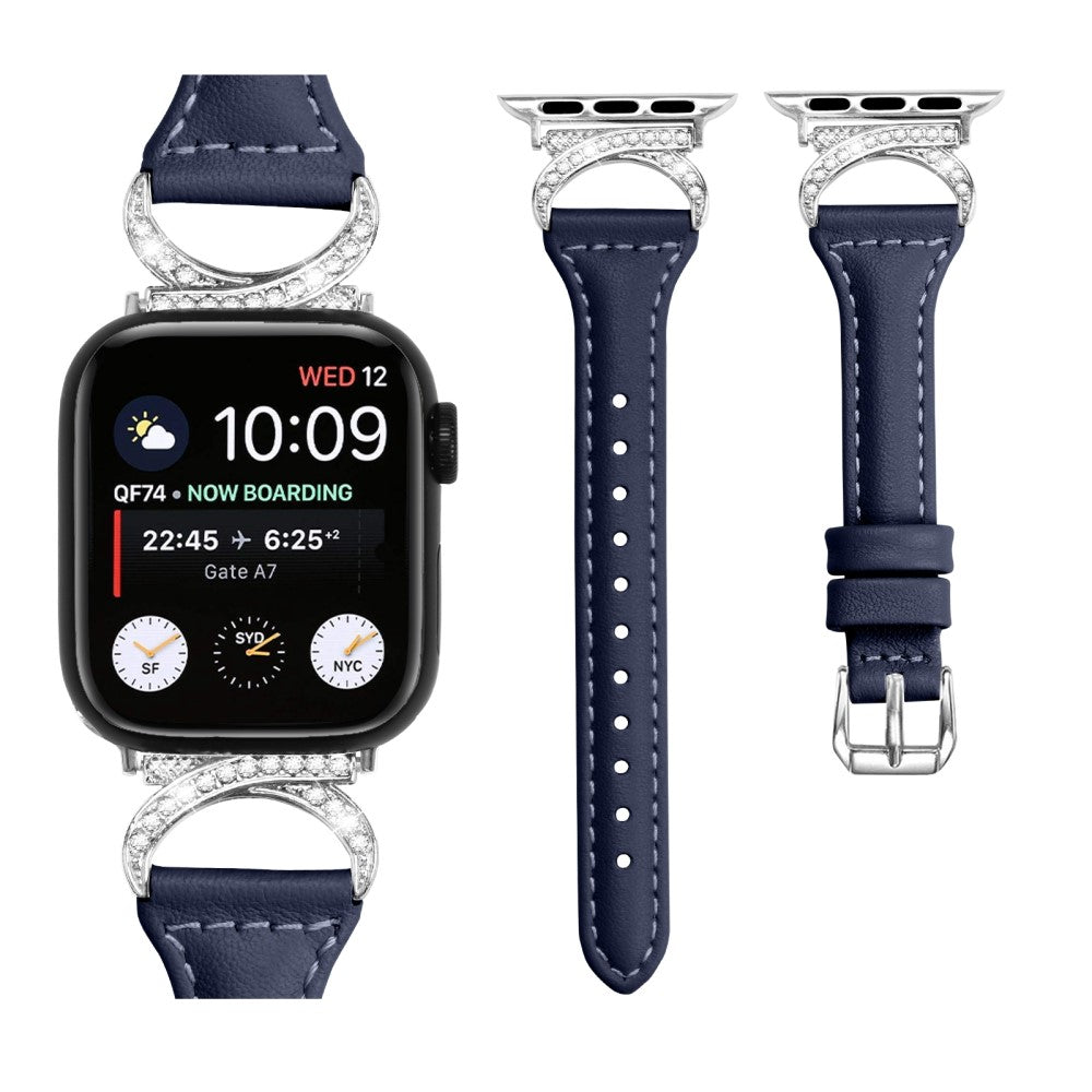 Smuk Ægte Læder Og Rhinsten Universal Rem passer til Apple Smartwatch - Blå#serie_2