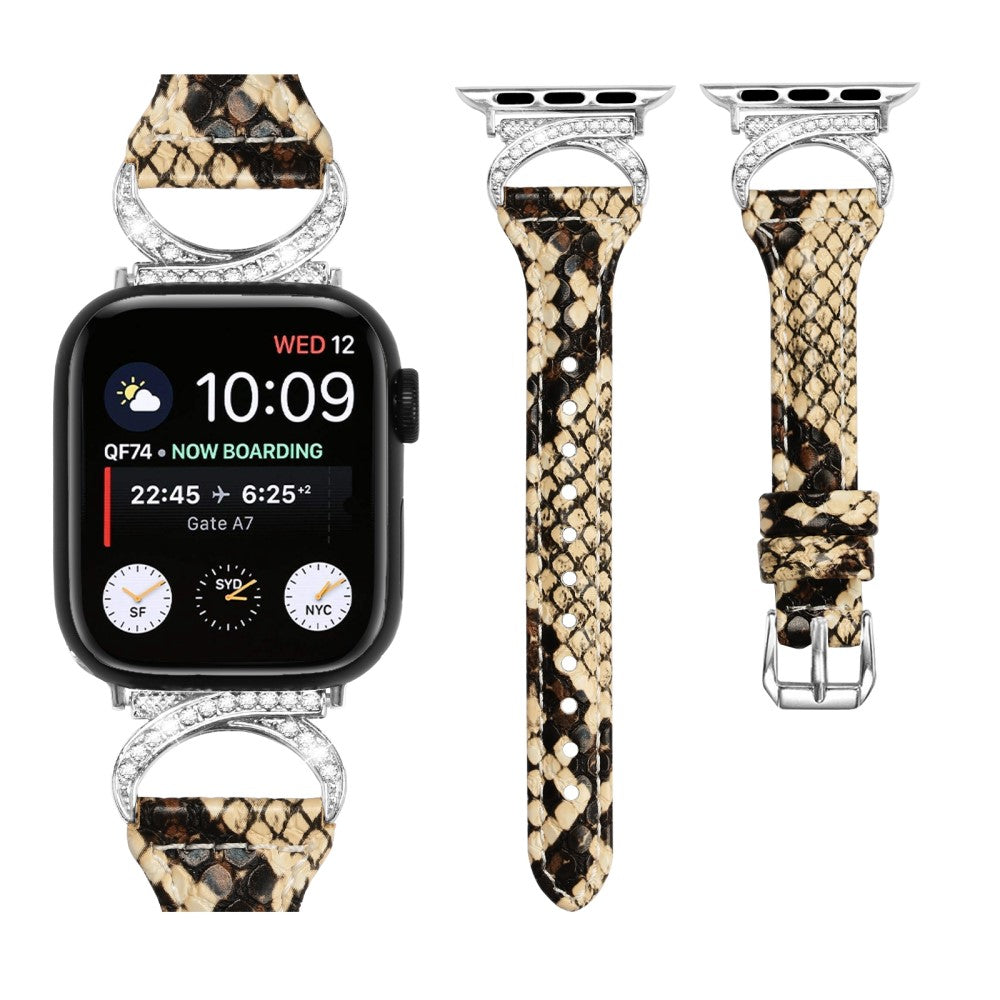Smuk Ægte Læder Og Rhinsten Universal Rem passer til Apple Smartwatch - Hvid#serie_4