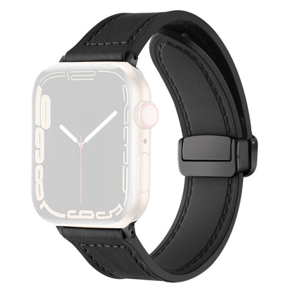 Solid Kunstlæder Og Silikone Universal Rem passer til Apple Smartwatch - Sort#serie_2